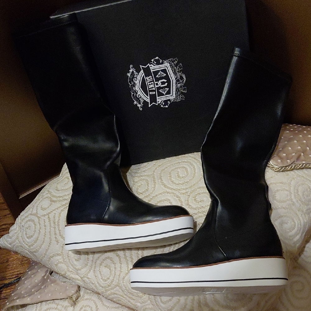 Black Platform Knee-High Sneaker Sole Boots